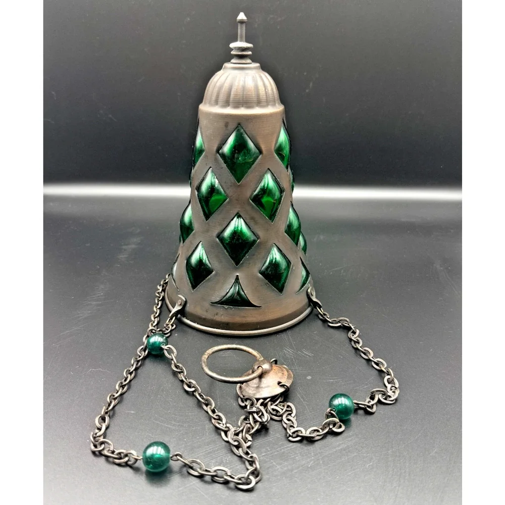 Hanging Metal Orthodox Sanctuary Vigil Lamp Candle Holder Emerald Green Diamond